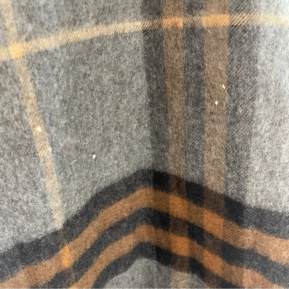Burberry 100% Cashmere Grey Blue Plaid Nova Check Scotland Stripe Fringe Scarf